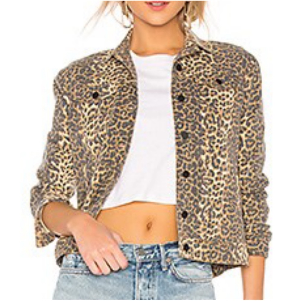 Anthony Thomas Melillo ATM Leopard Button Front Denim Jacket